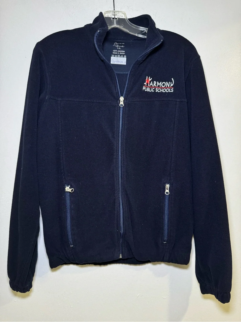 Harmony Public Schools Navy Fleece Jacket Size Youth XL full Zipper closure
